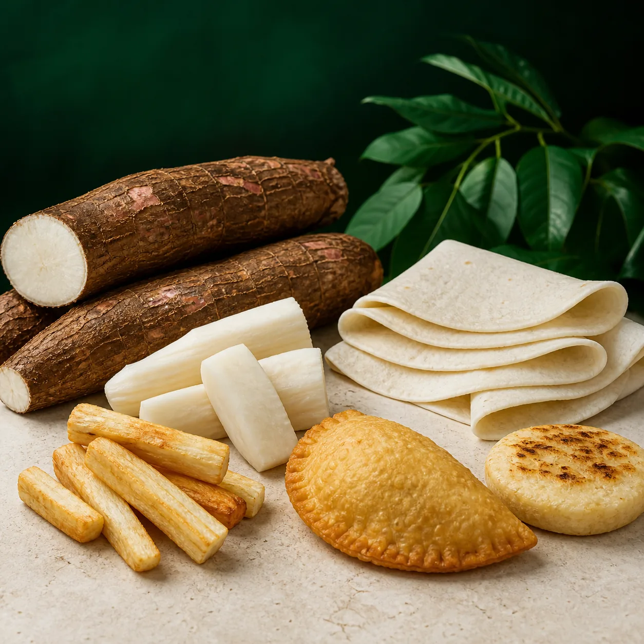 Illustrative cassava roots and value-added cassava foods